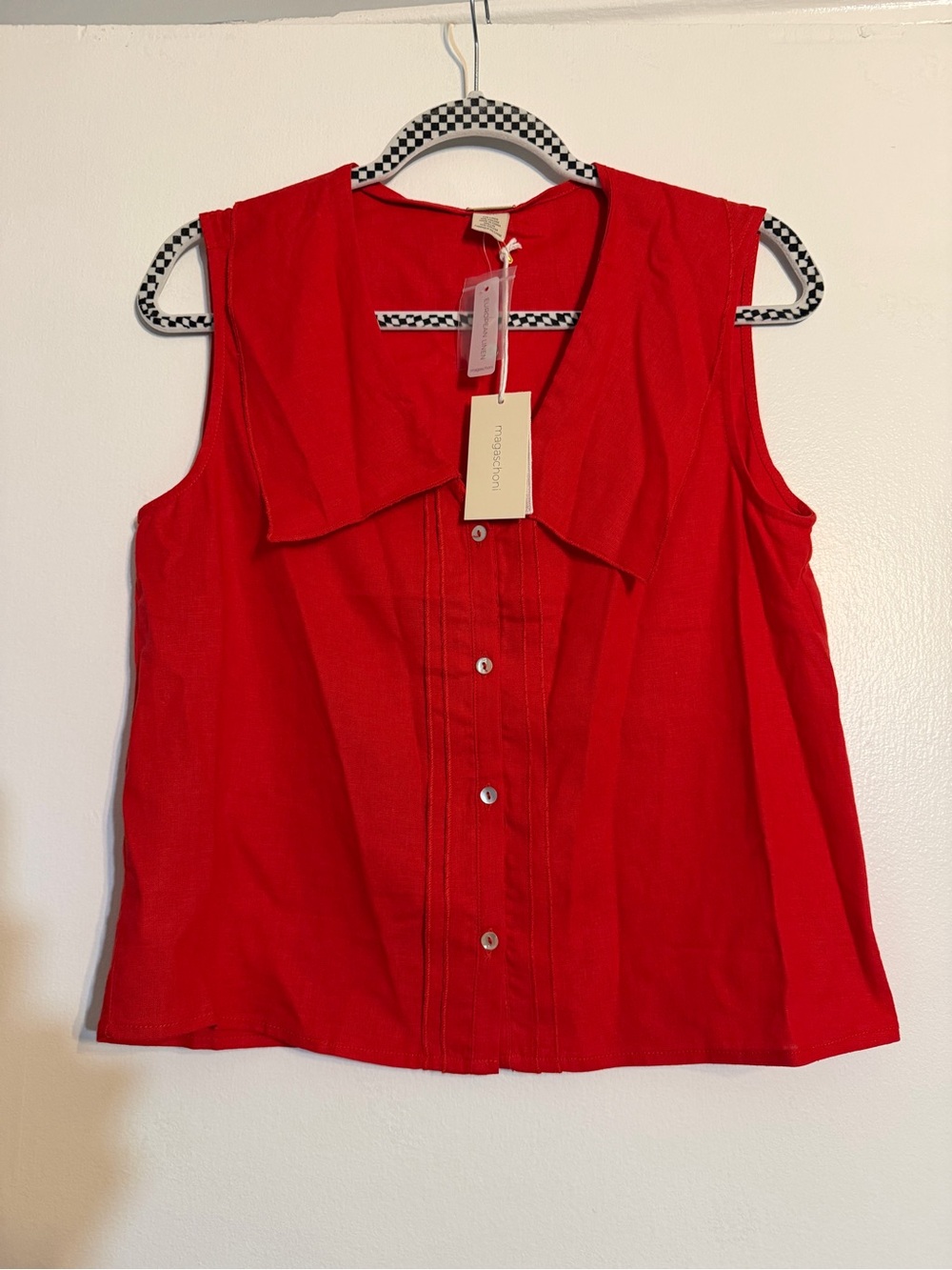 Magaschoni Bright Red Sleeveless Button-Front Blouse